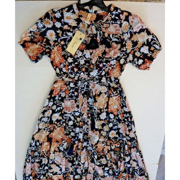 Elan VP5728 Women's Sz XS Black Botanical Print Cotton Maxi Dress - Picture 8 of 14